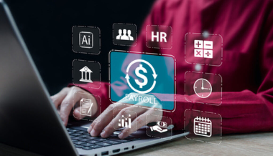 Payroll business finance management, Automatic salary payment system concept, Businesswomen use technology for payment salary, Financial, Accounting. A person holding payroll of the company