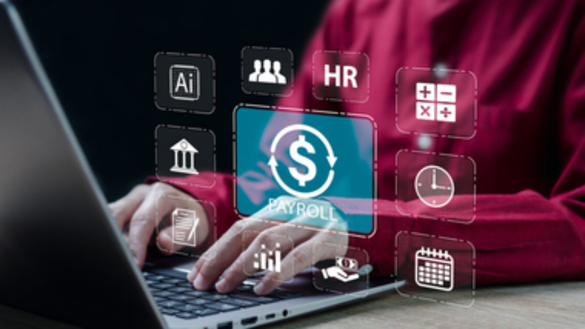 Payroll business finance management, Automatic salary payment system concept, Businesswomen use technology for payment salary, Financial, Accounting. A person holding payroll of the company