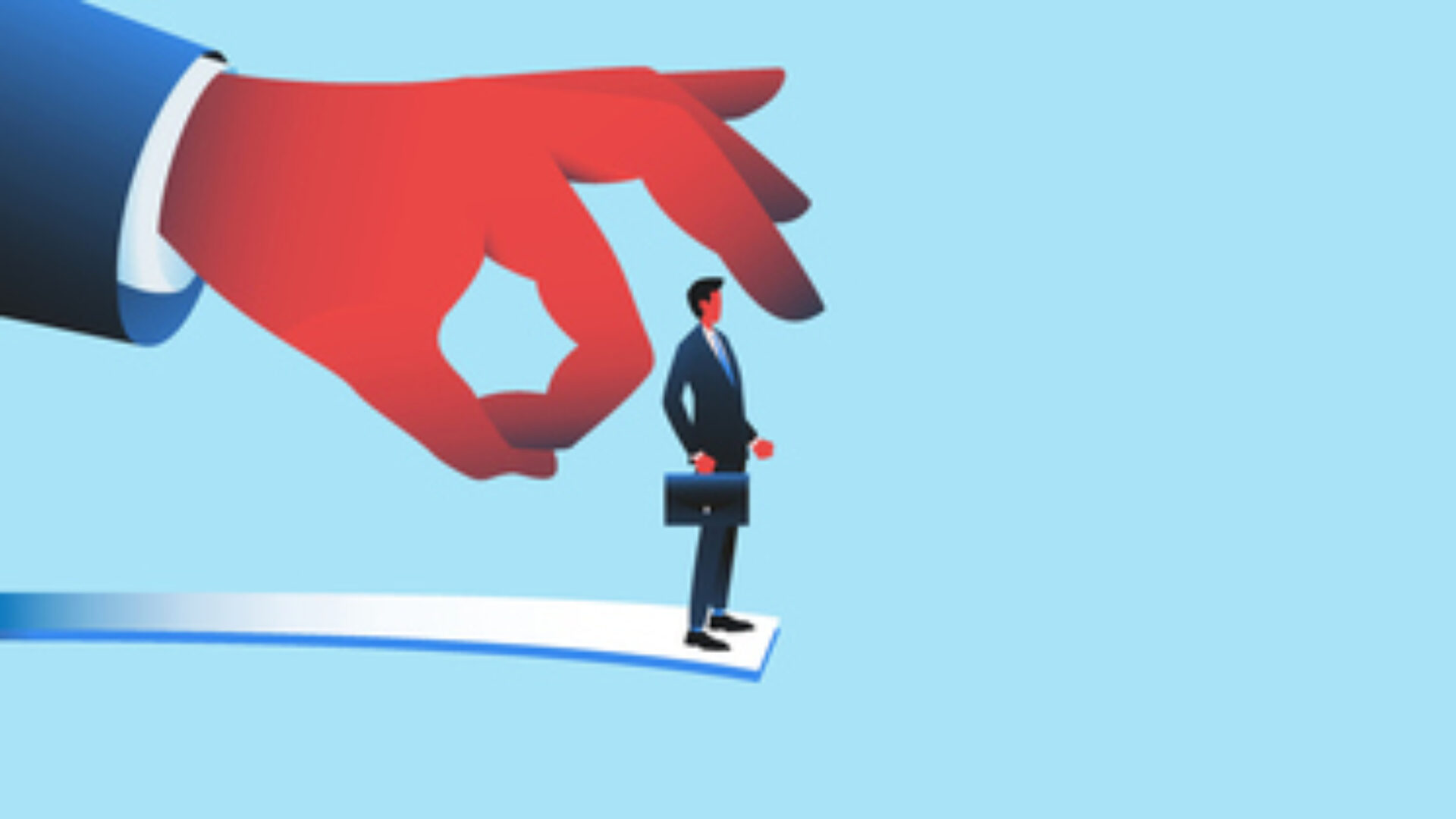 Giant hand flicking employee vector illustration.