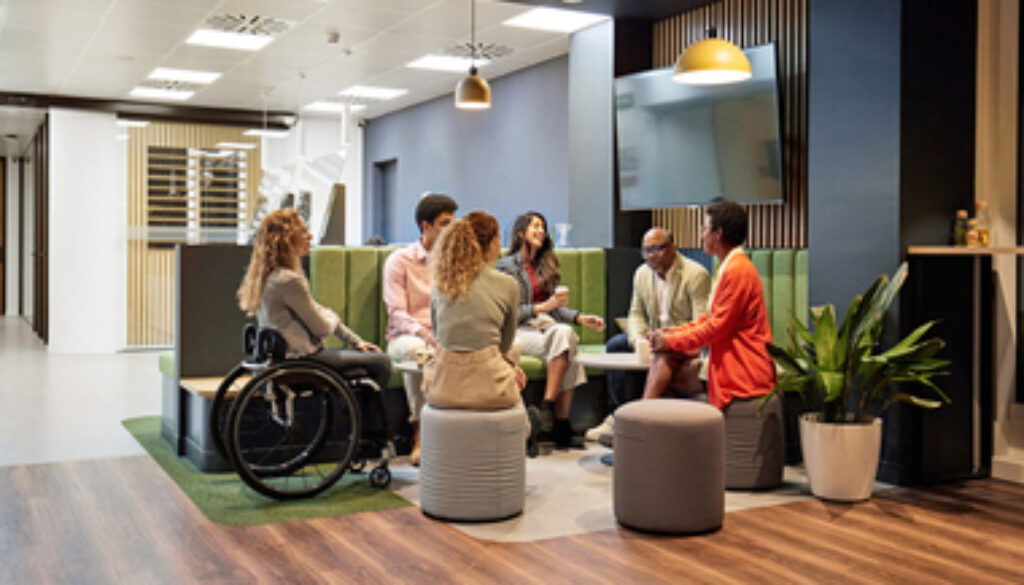 Business team meeting in modern office sitting area