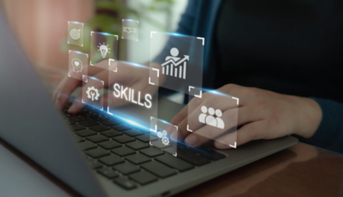 Skill development and training. Personal development. New skill, upskill and reskill concept. Digial and AI technologies are transforming. New occupations emerge, employee adaptation.