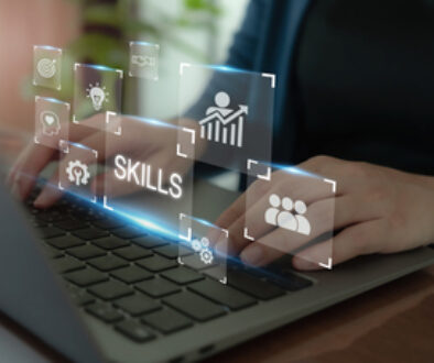 Skill development and training. Personal development. New skill, upskill and reskill concept. Digial and AI technologies are transforming. New occupations emerge, employee adaptation.