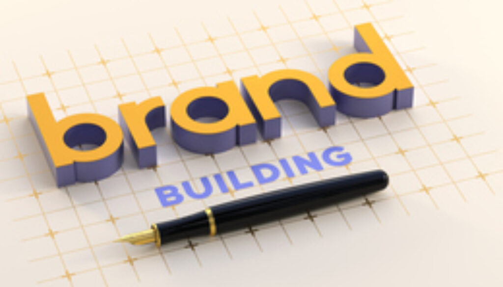 "Brand" and "Building" Written on Technical Drawing Paper with 3D Thickness Given to "Brand" and Fountain Pen. Build Brand Concept. 3D Render.