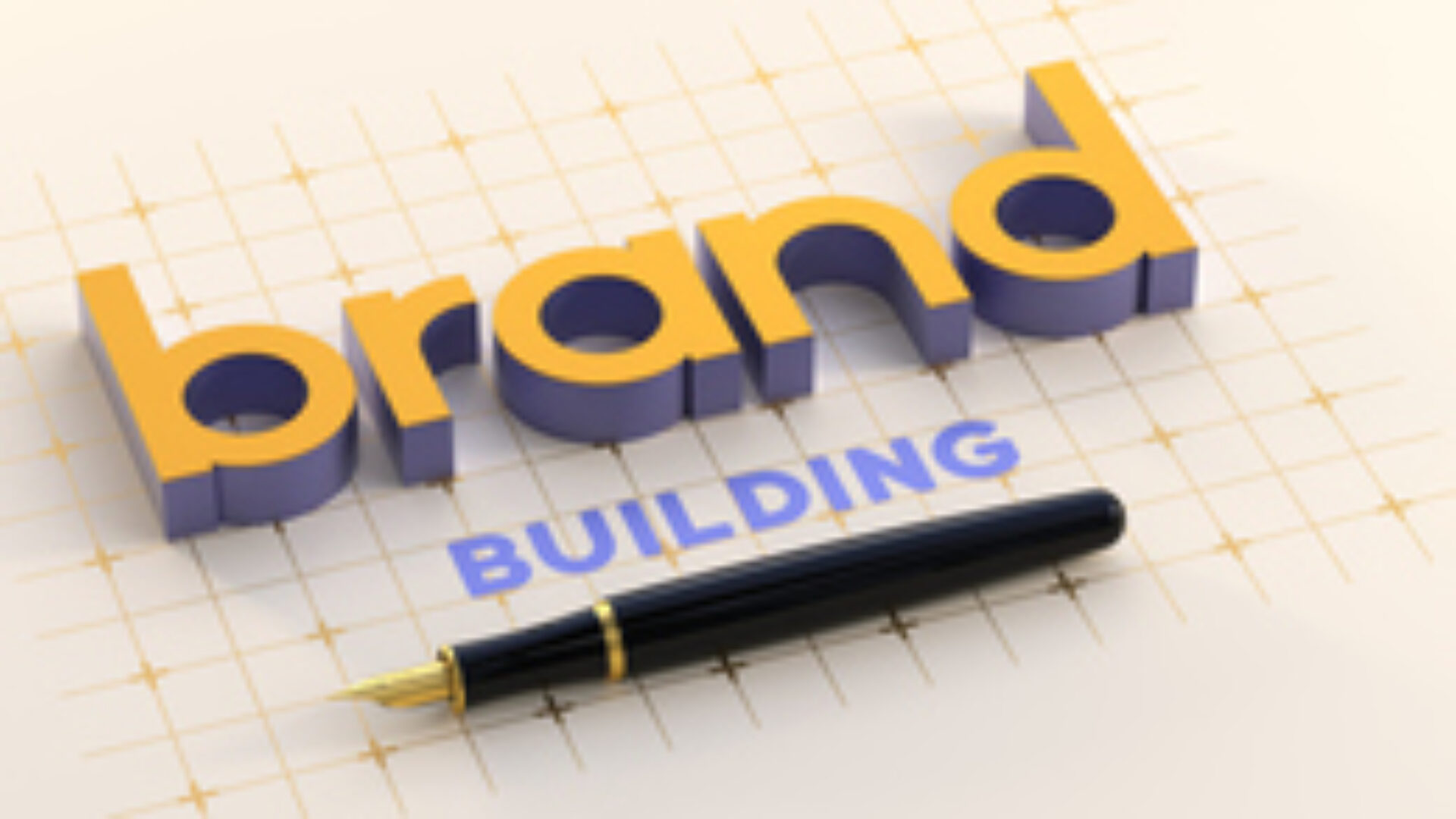 "Brand" and "Building" Written on Technical Drawing Paper with 3D Thickness Given to "Brand" and Fountain Pen. Build Brand Concept. 3D Render.