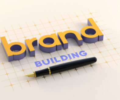 "Brand" and "Building" Written on Technical Drawing Paper with 3D Thickness Given to "Brand" and Fountain Pen. Build Brand Concept. 3D Render.