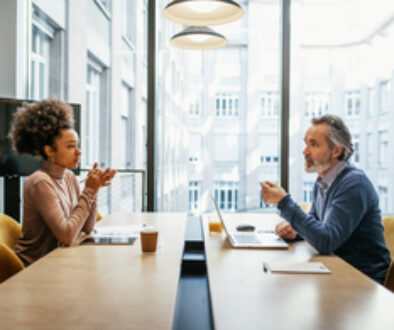 Diverse business people in office on business meeting. Job candidate at interview with senior manager