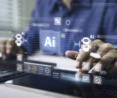 AI Artificial Intelligence technology for data analysis, research, planning, and work generate. Man uses a laptop and AI assistant dashboard. Technology smart robot AI agents and agentic workflows.