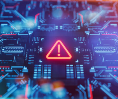 Warning icon on a digital LCD display with reflection.