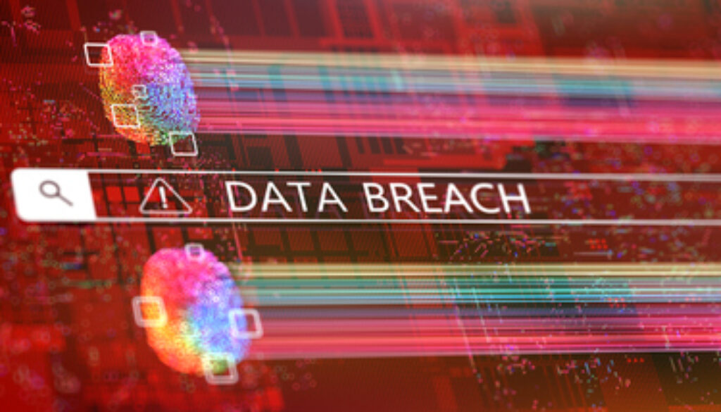 Data Breach Concepts. Fingerprint with abstract data on digital screen.